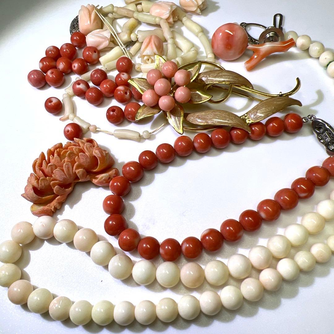 本赤珊瑚玉　アクセサリー色々　一部袋込91g 東Y8-0204☆2F