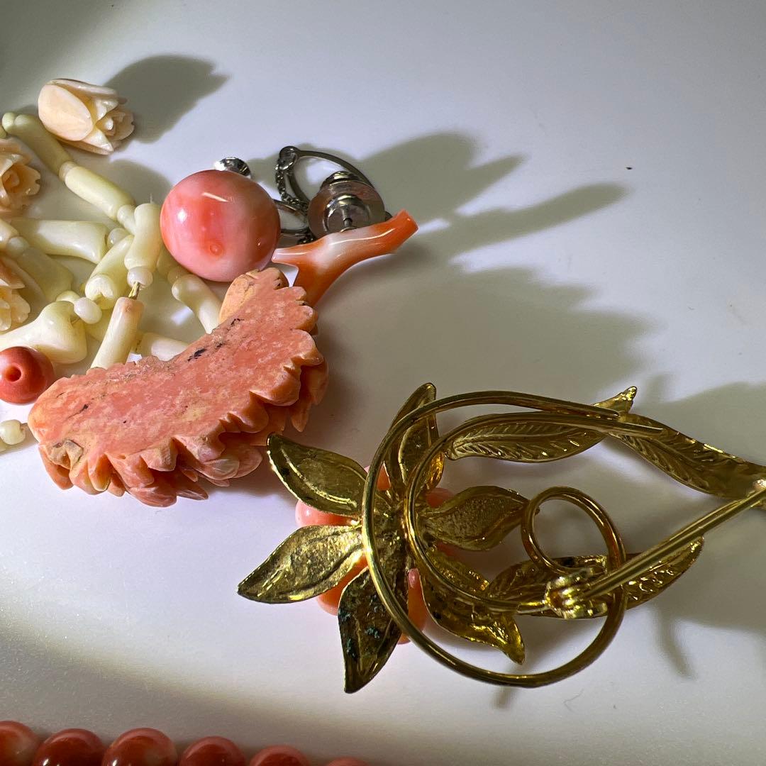 本赤珊瑚玉　アクセサリー色々　一部袋込91g 東Y8-0204☆2F