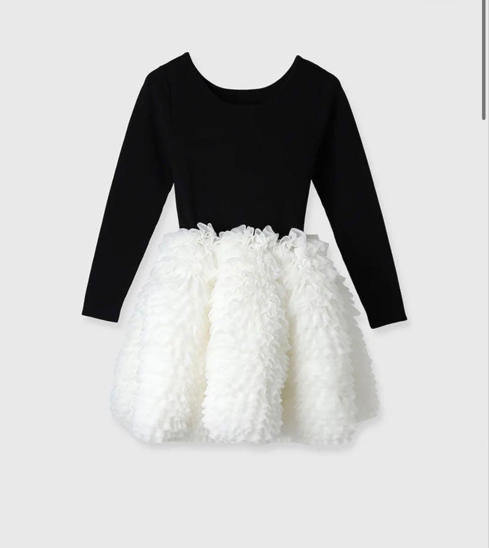 eimy istoire ボリュームチュールフリルニットワンピース BLACK