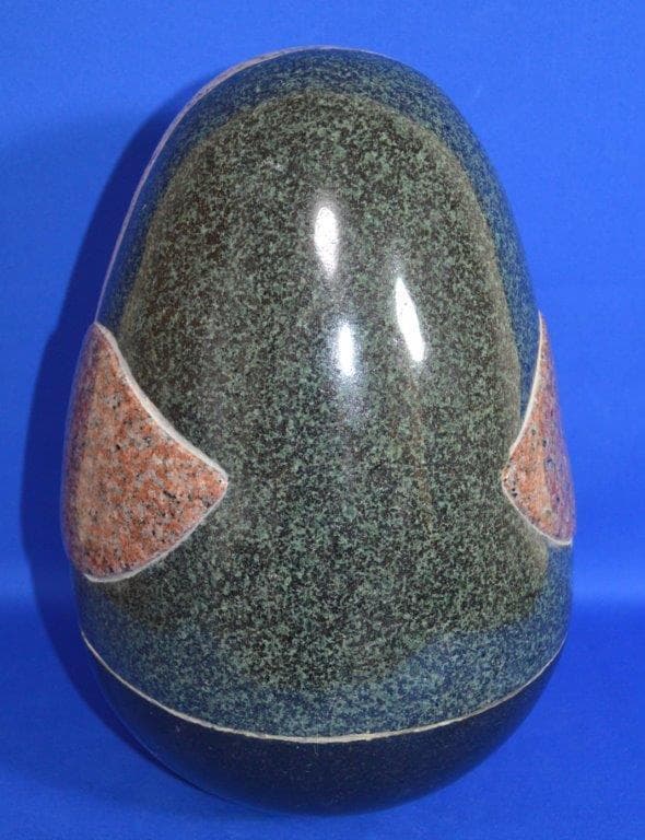 【新品】5石種 組石・黄色の卵型ふくろう 　高さ30cm