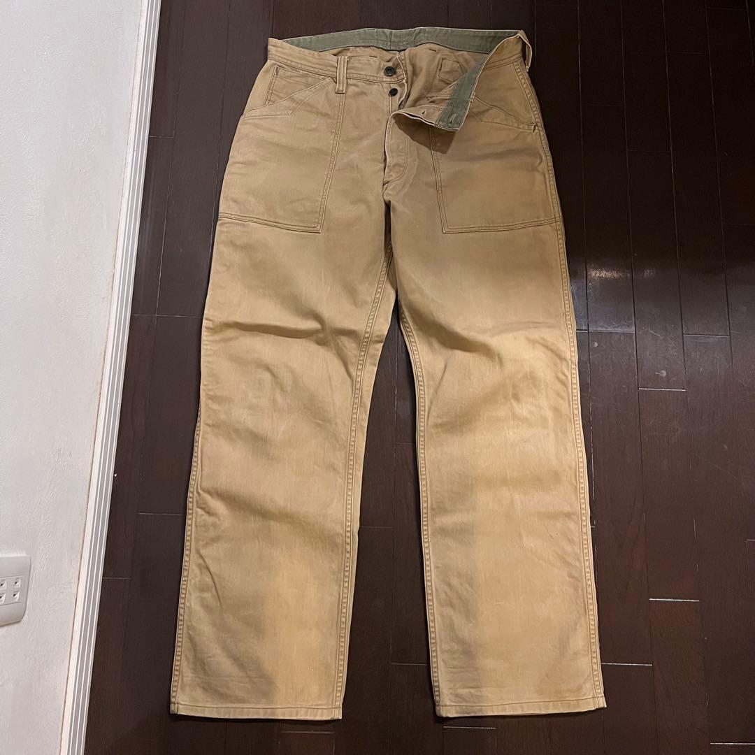 フリーホイーラーズ ロングショアマン ベージュ ワークパンツ 34×34