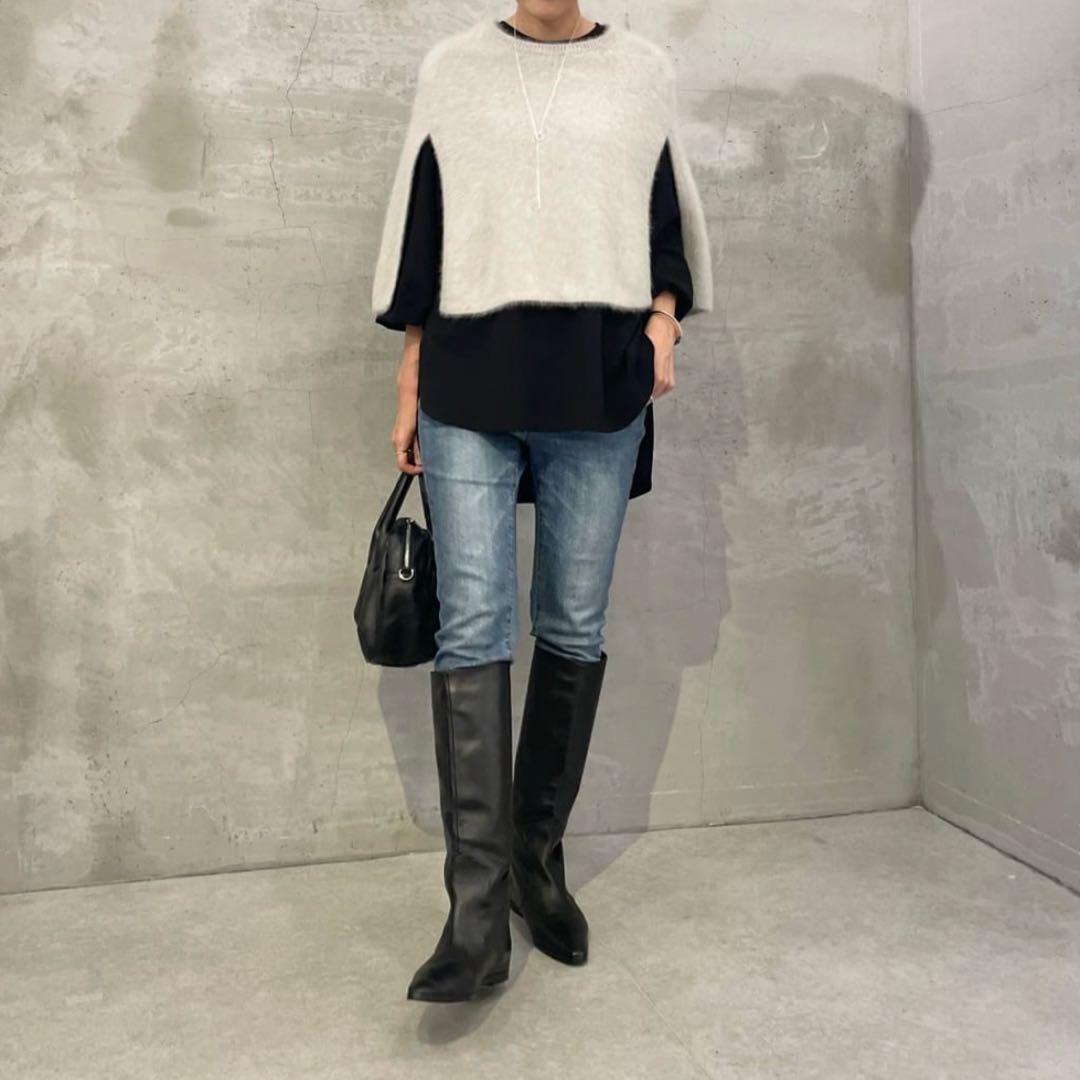 ビアズリー BEARDSLEY ファーニットポンチョ グレー