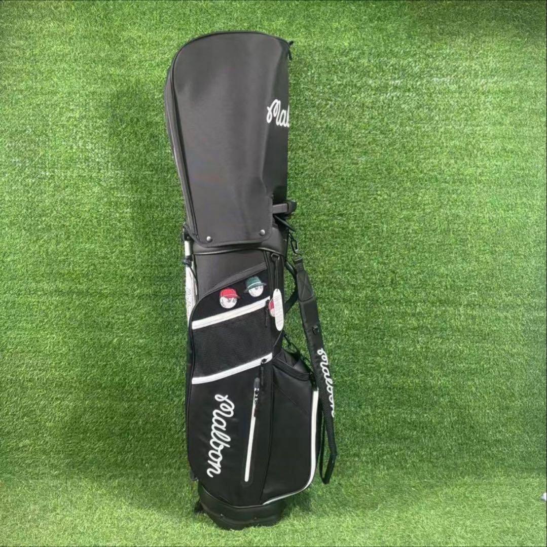 Malbon マルボンゴルフ キャディバッグ 軽量キャンバス ブラックスタンド型