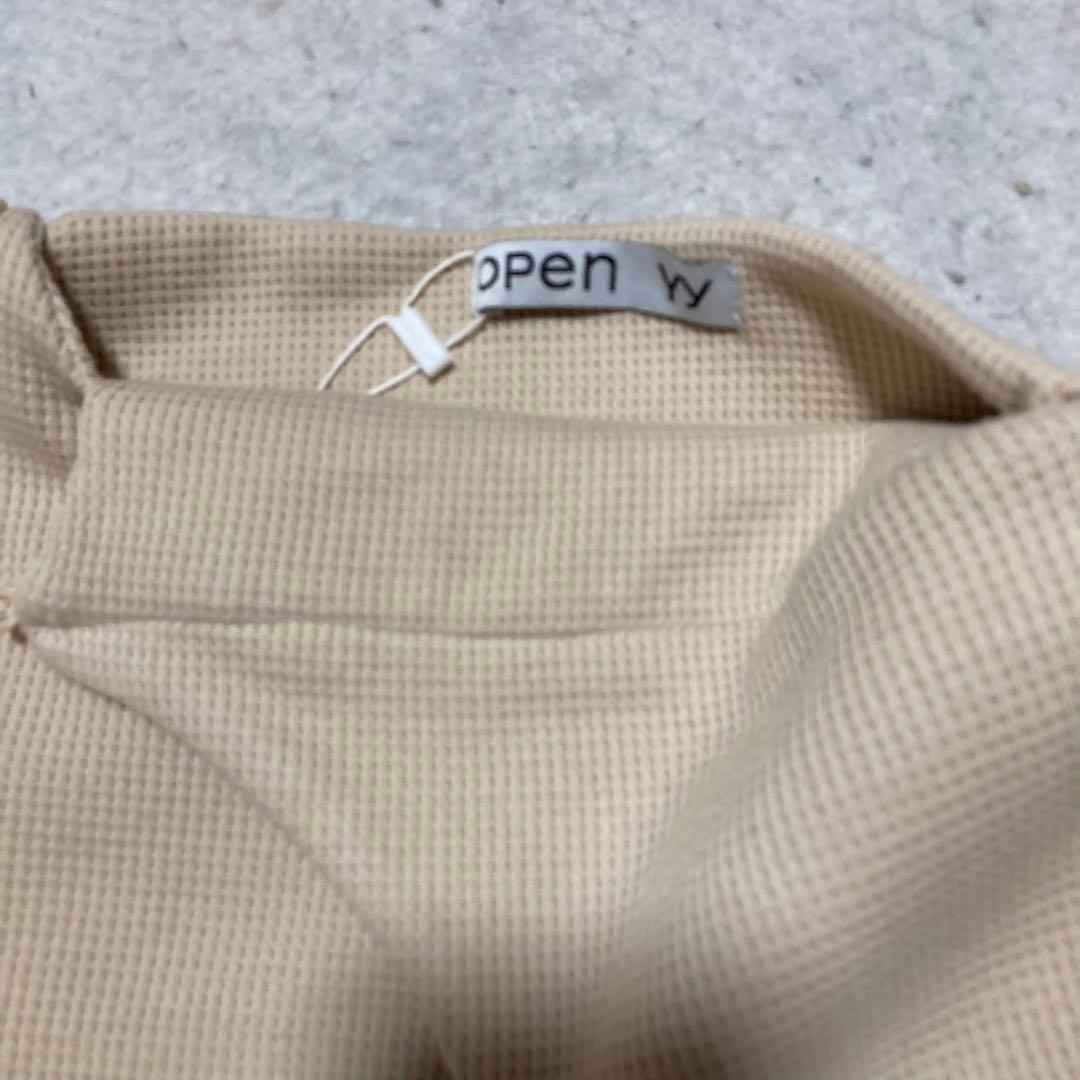 OPEN YY ワッフル編み リボン付き 長袖 S