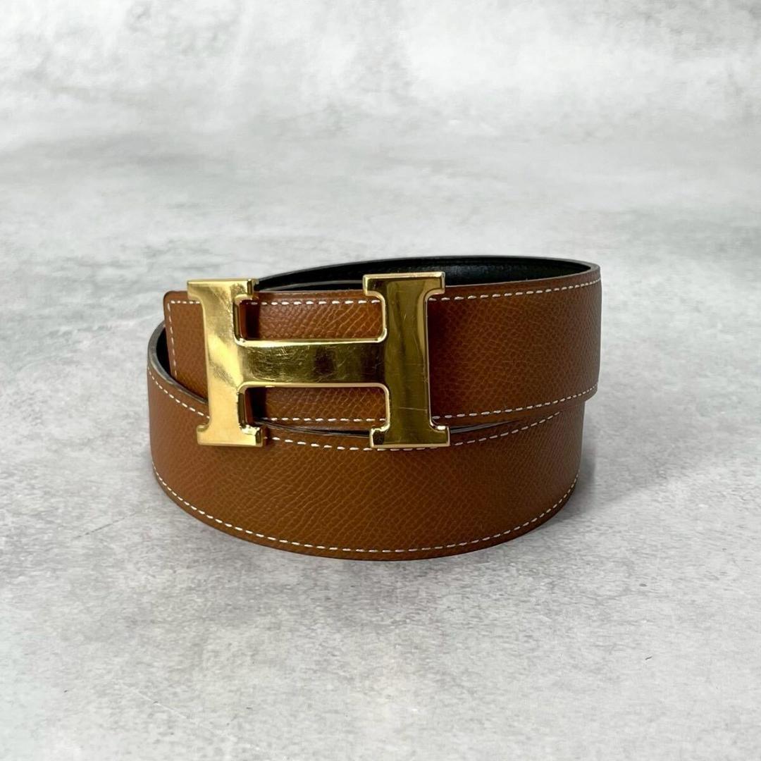 極美品◆HERMES エルメス ベルト Hベルト ゴールドロゴ（75）□A刻印