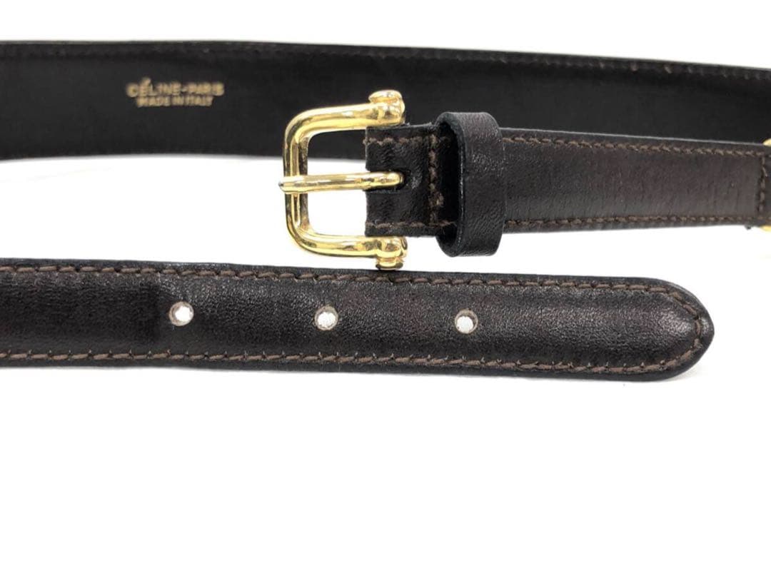 T04/078CELINEセリーヌ 馬車金具 ゴールドバックル ベルト ブラウン