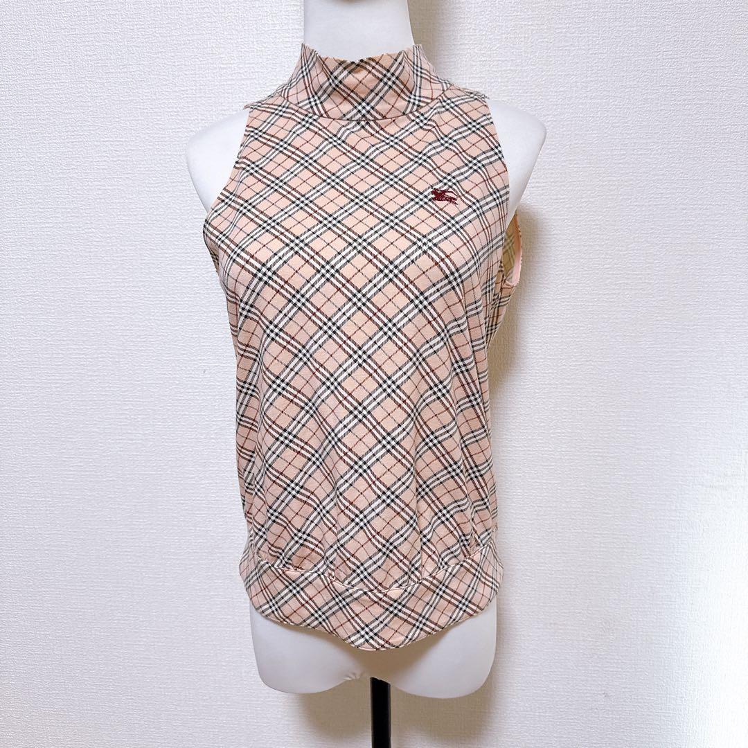バーバリーブルーレーベル　バックオープンノースリーブ　ノバチェック　ピンク