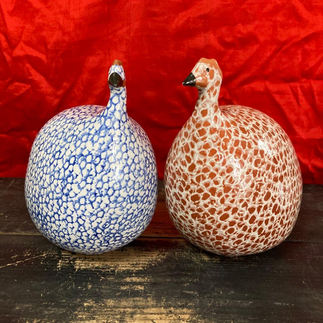 ホロホロ鳥　陶器オブジェ　置物　二体　ハイジ・カイヤール　インテリア雑貨