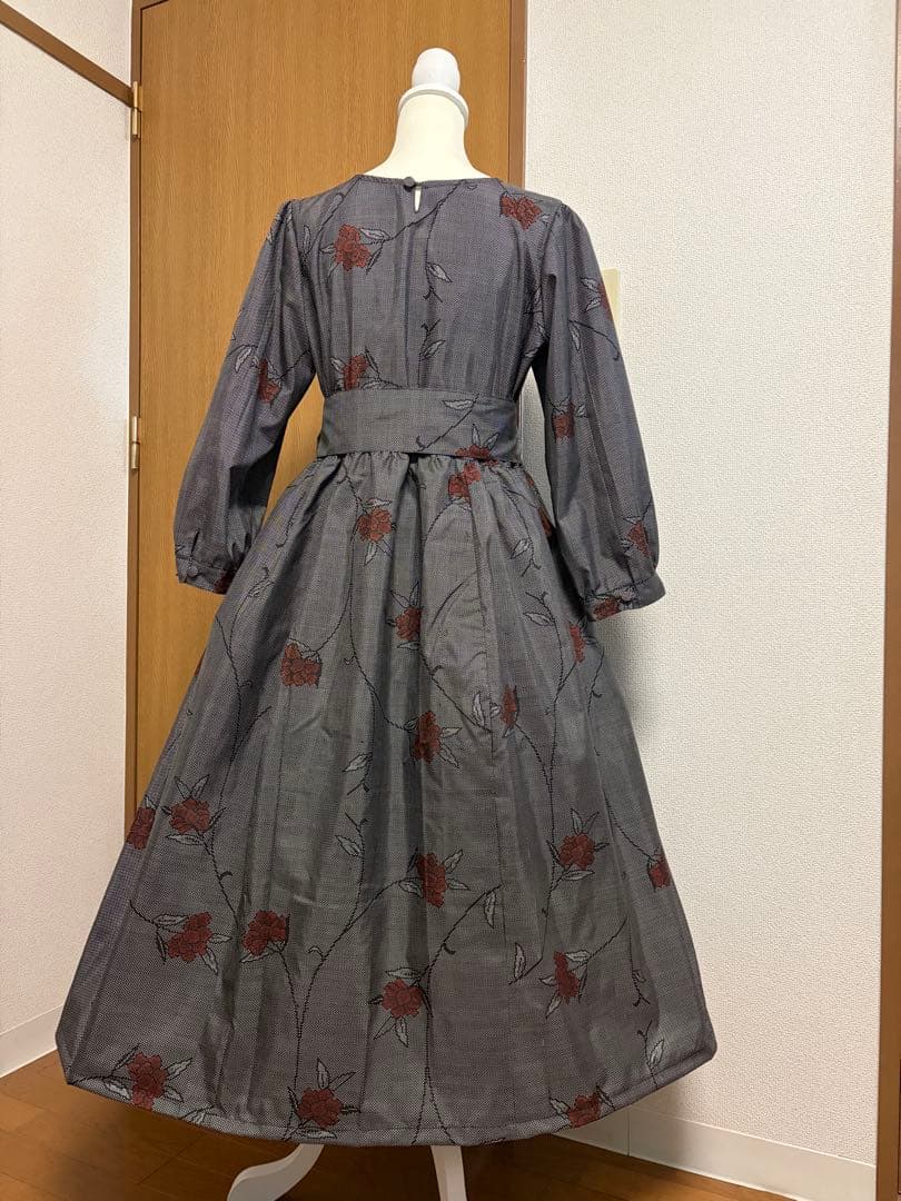 R**様 着物リメイク♪ 大島紬　ふんわりワンピース　総裏地付き　MーL