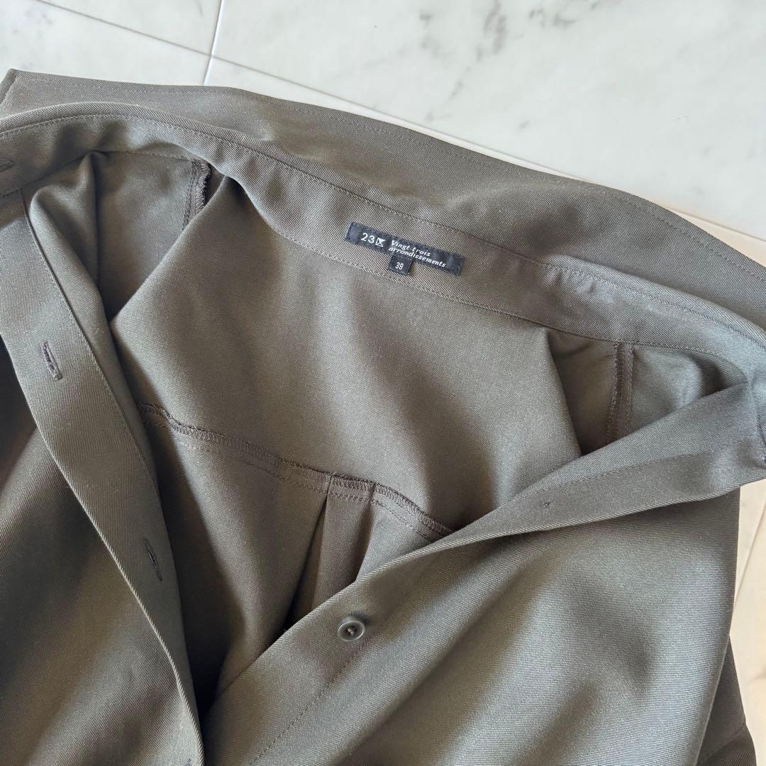 23区　シャツワンピース　ウール100 カーキ　ウエストリボン