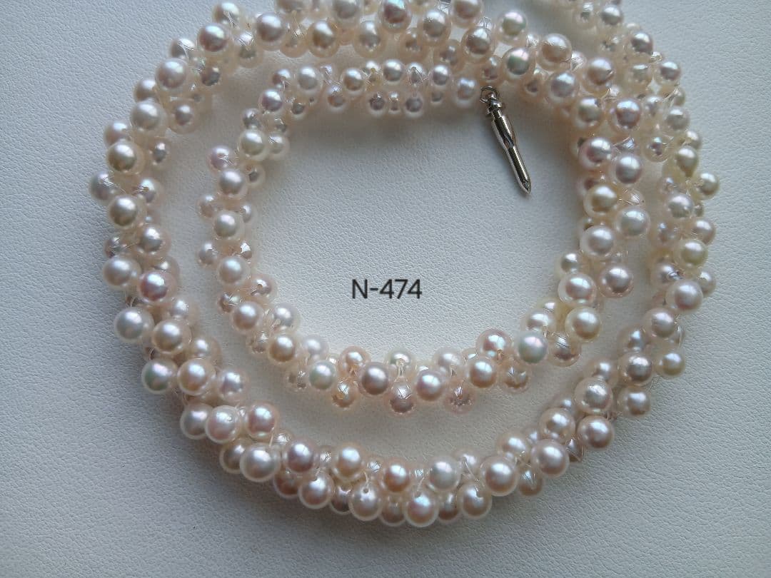 N474アコヤ真珠編み込みネックレス3.5～5.0㎜ベビーパール国産あこや本真珠