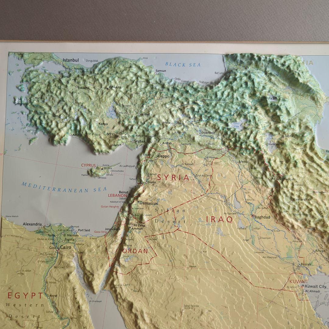 レア品)大型　立体地図　中近東·トルコ·イラン　1:6,250,000 額縁付き