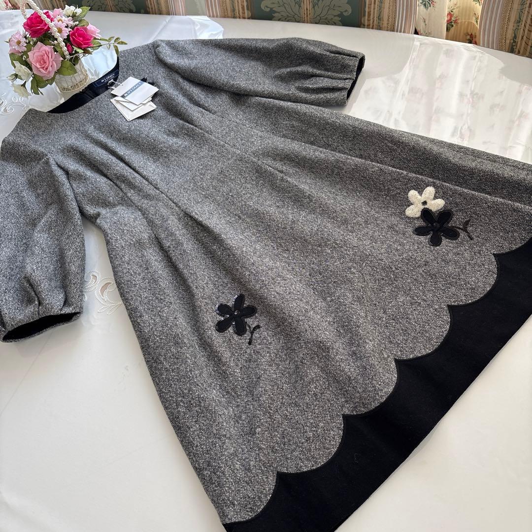 エムズグレイシー　ポイントお花モチーフ 裾スカラップデザイン　ワンピース　38