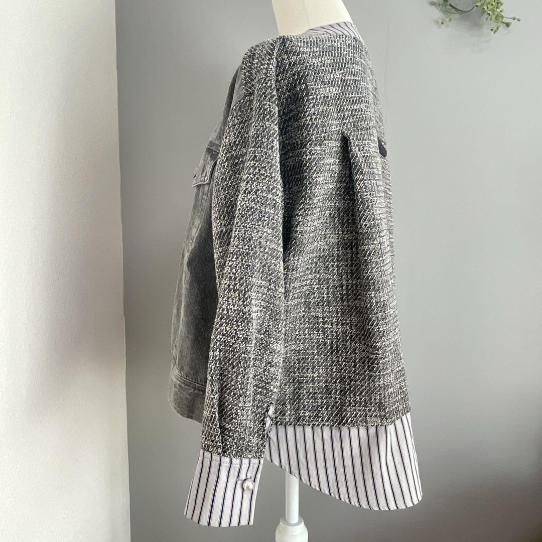 Eimee Law エイミーロウ　ツイード＆デニム　ジップジャケット　異素材切替