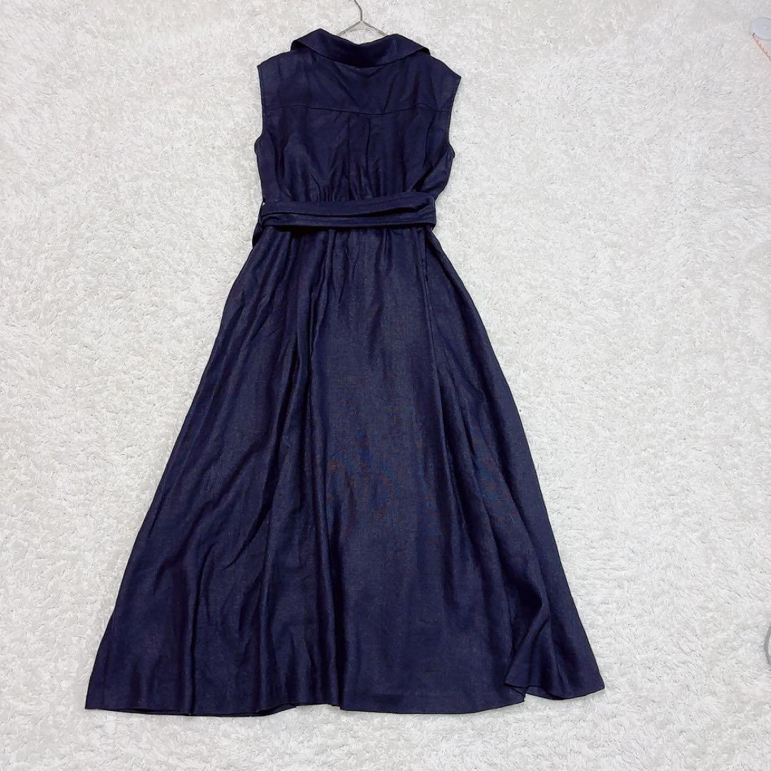 美品✨グレースクラス マリンジレドレス ノースリーブワンピース ロング 金ボタン