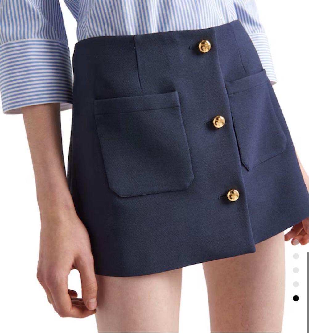 PRADA ネイビー ミニスカート　※ボタン外れあり