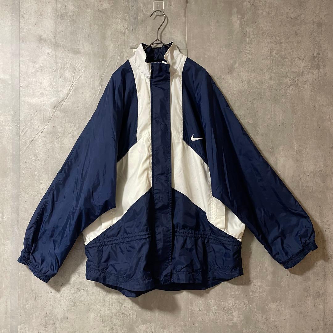 NIKEナイキナイロントラックジャケットブルゾン紺ネイビー白ホワイト刺繍ロゴ希少