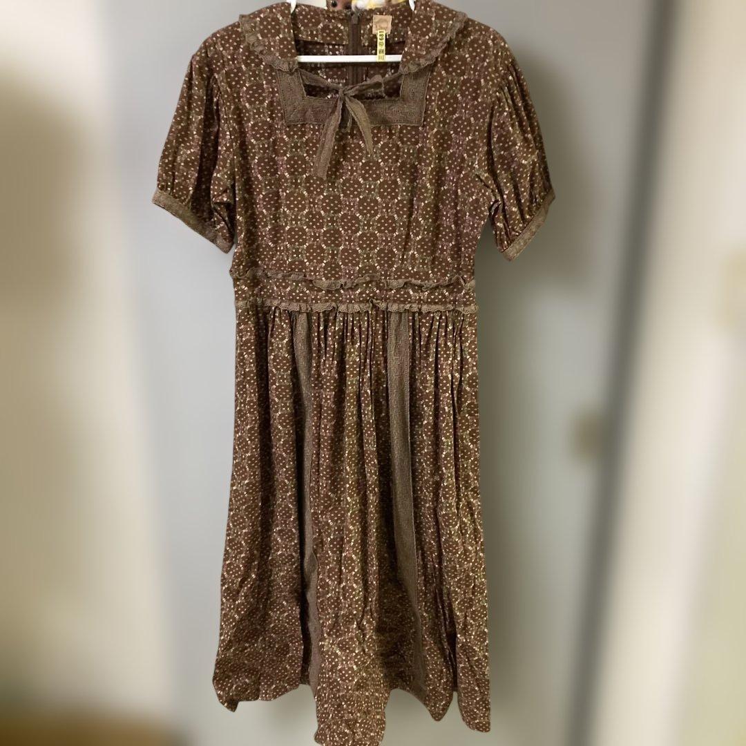 レア・ストリートオルガン・花柄ワンピース・茶色・ビンテージ・ピンクハウス