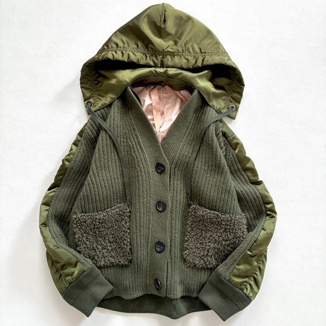 美品♪ヌメロヴェントゥーノ◆ニットドッキングボンバージャケット　ブルゾン　フード
