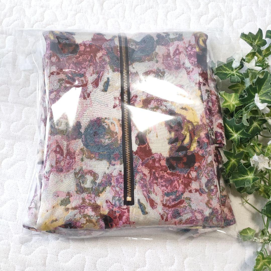 極美品✨ルルウィルビー　ジャガード織りひざ丈ワンピース　パフスリーブ　ピンク　1