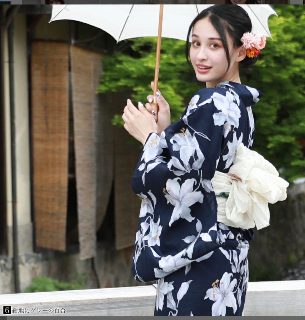 浴衣　紺色　白　兵児帯　帯セット　ディータ