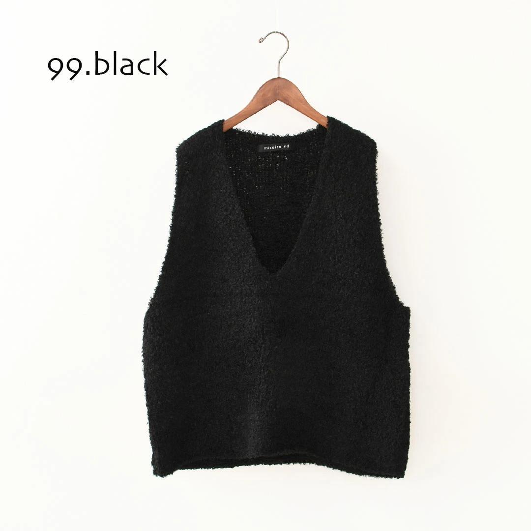 【新品タグ】mizuiro ind ミズイロインド 黒 へアリーVネックベスト