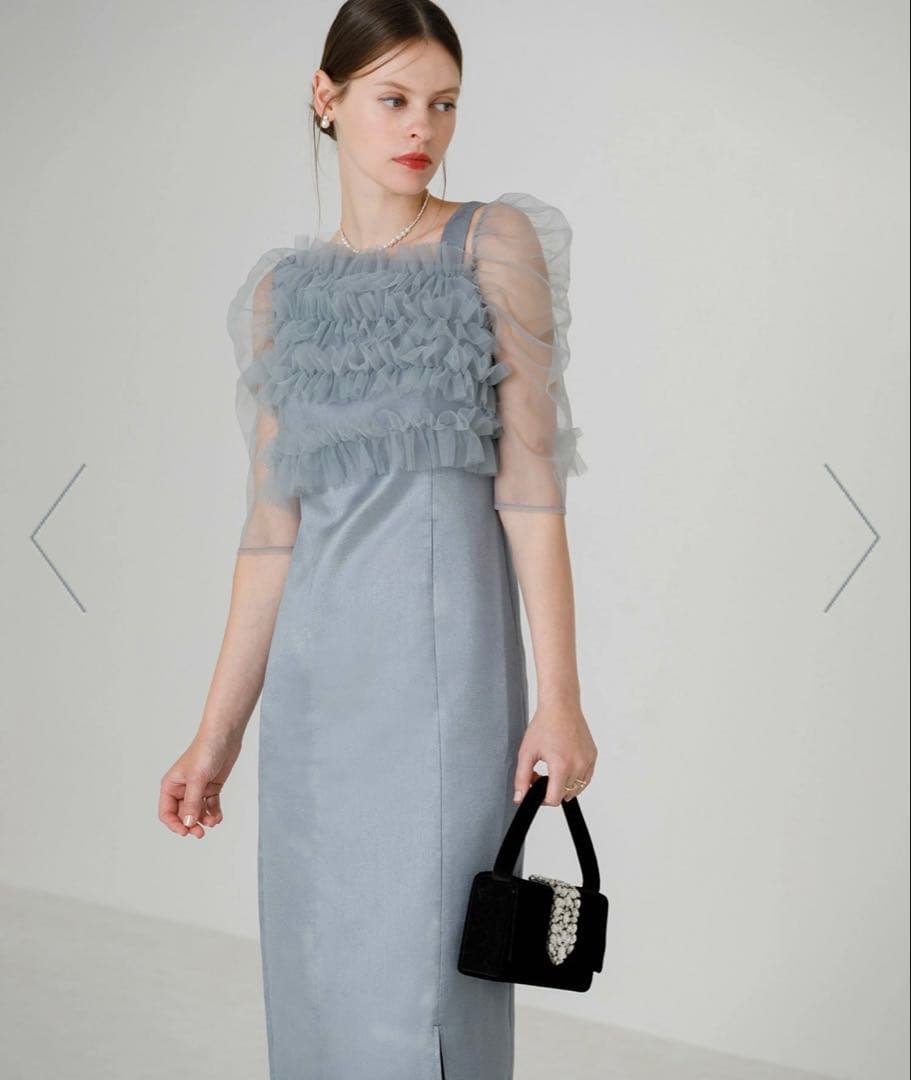 LEJA チュールアシンメトリーティアードフリルIラインワンピースドレス