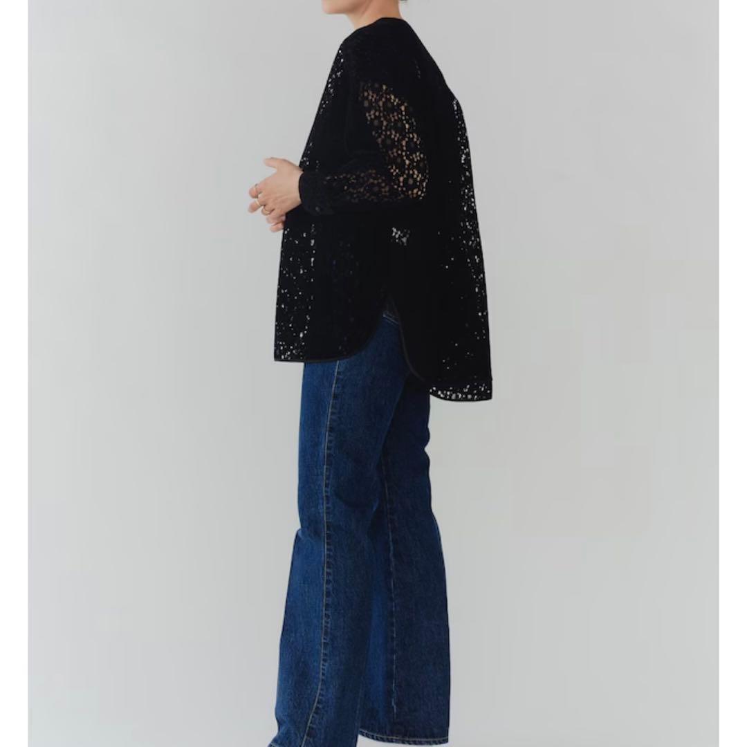 完売品✨yori フロッキーレースシャツ　ネイビー　Fサイズ 2025AW