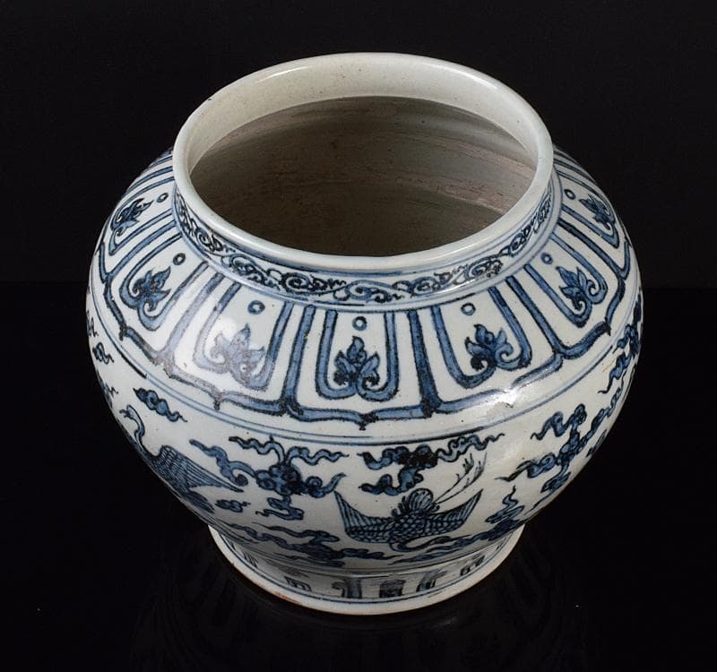 中国　青花　雲鶴文　壷　C　3743C