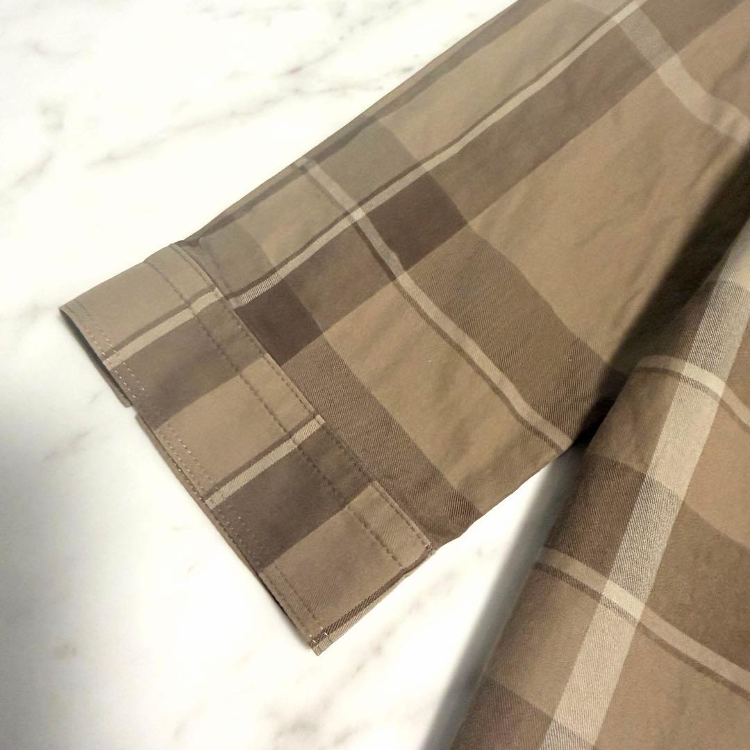 【美品】バーバリーロンドン メガチェック柄 長袖 シャツ 46 大きいサイズ 茶