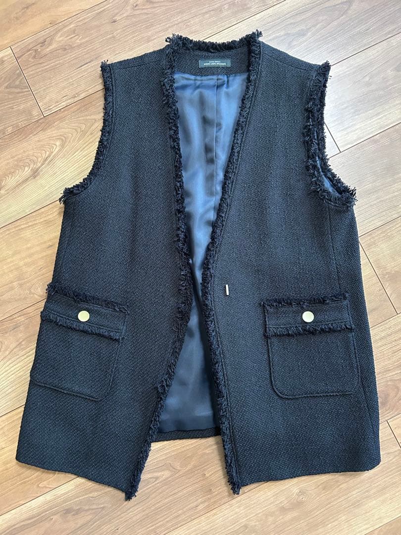 green label relaxing ミックスツイードライク ジレ ネイビー