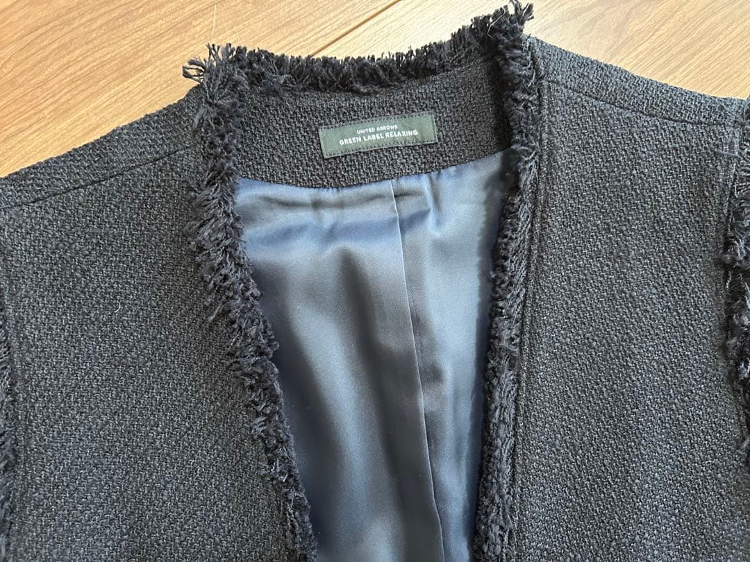 green label relaxing ミックスツイードライク ジレ ネイビー