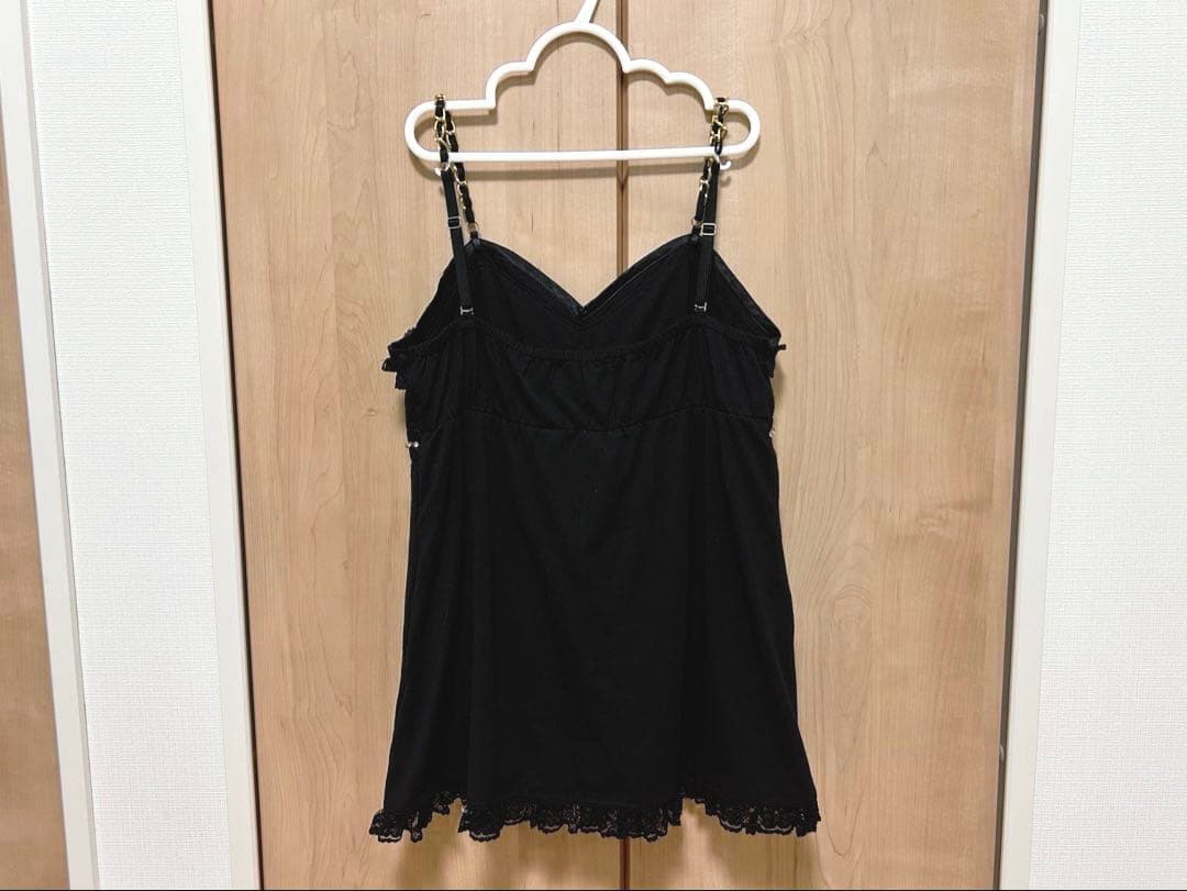 GOLDS♡肩紐チェーン♡ビジュー付き段々フリルレース♡キャミトップス♡黒M