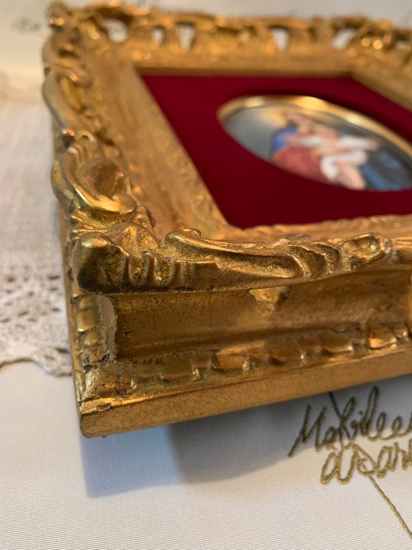 ドイツ製　破格！アンティーク聖母子の陶板額装品！色が綺麗でマリア様が優しい！