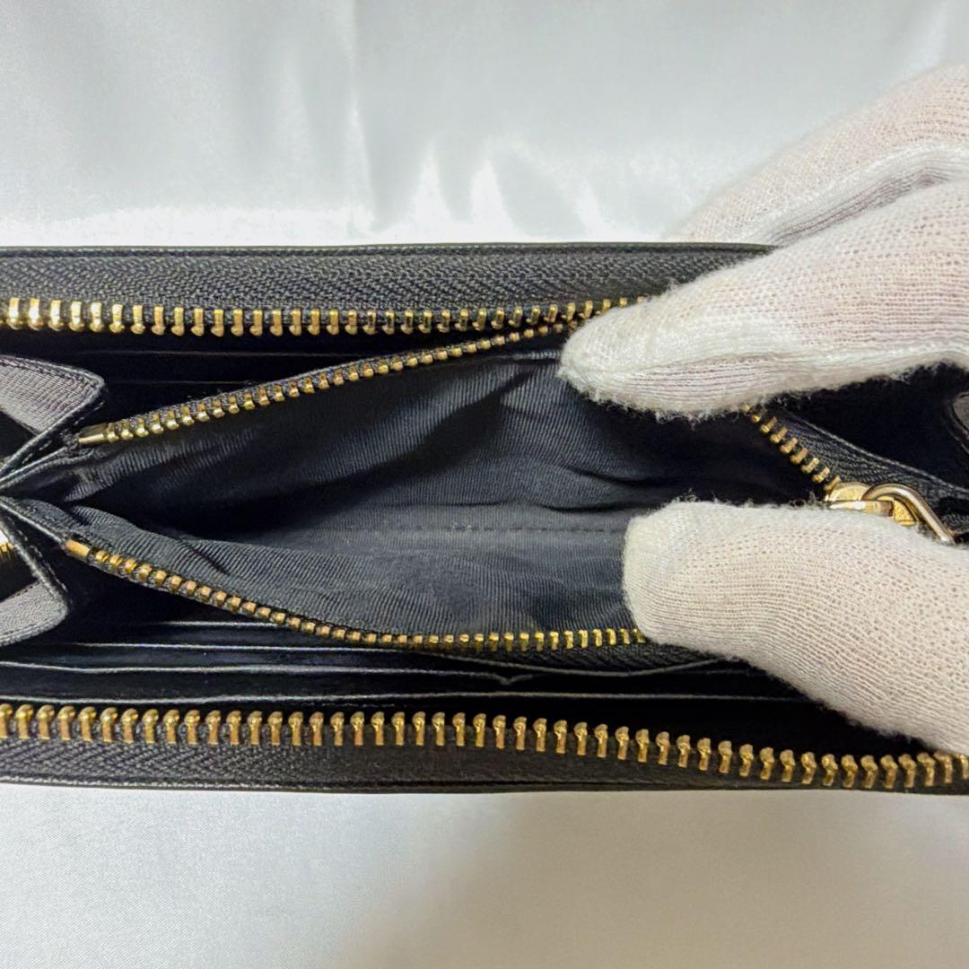 【極美品】PRADA 長財布 ラウンドファスナー サフィアーノレザー ブラック