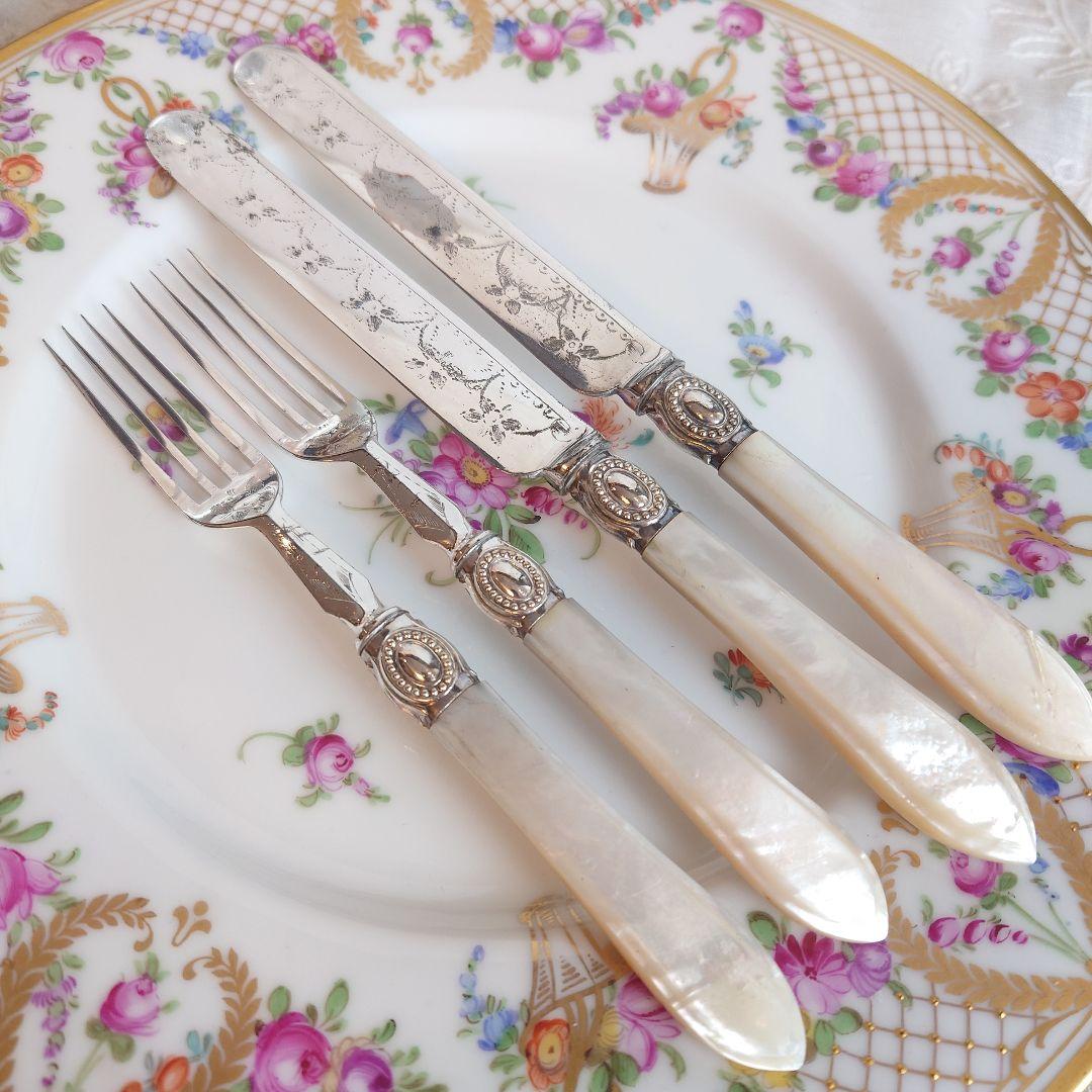 白蝶貝　デザートカトラリー　アンティーク マザーオブパール　フォーク　ナイフ