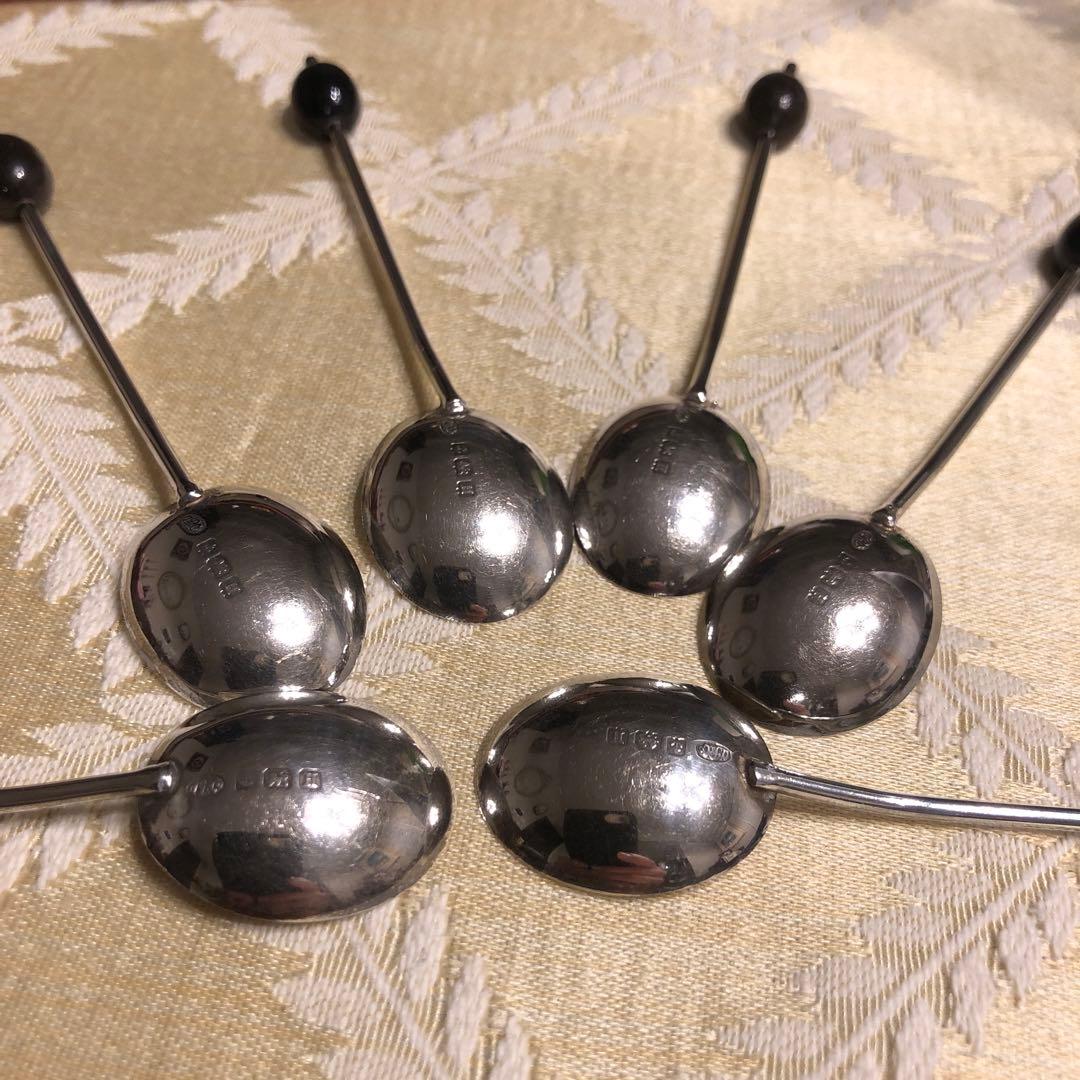 英国ヴィンテージ　コーヒービーン　純銀スプーン　6本セット