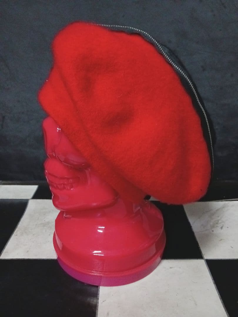 ロカビリーパンクロックアシンメトリーZIPベレー赤×黒