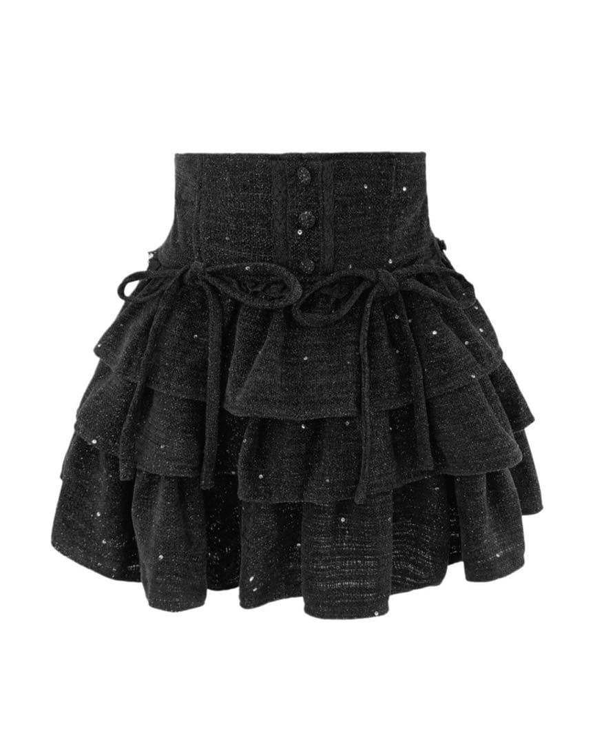 Honey mew ツイードティアードフリルスカート ブラック