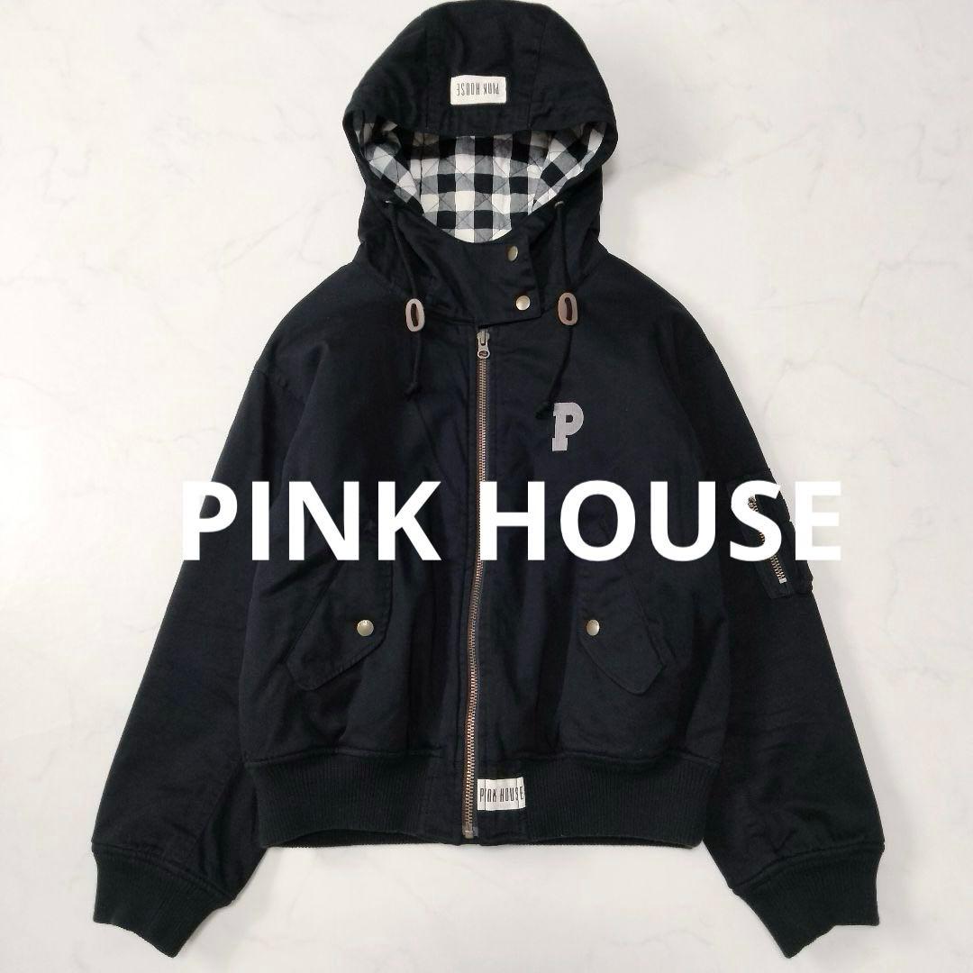 美品　PINKHOUSE／ピンクハウス　中綿　刺繍ロゴブルゾン　フード付き