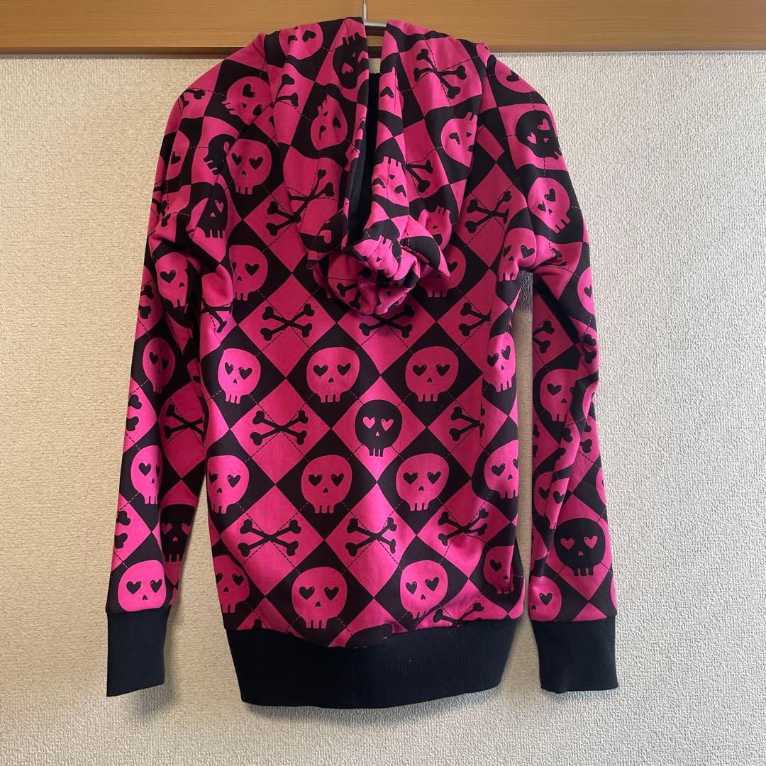 Abbey Dawn スカル総柄 ジップパーカー ピンク×ブラック M 新品