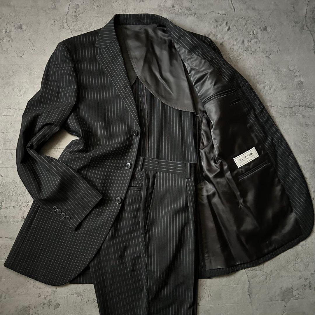 極美品 五大陸 ゴタイリク ブラック セットアップスーツ ピンストライプ A5