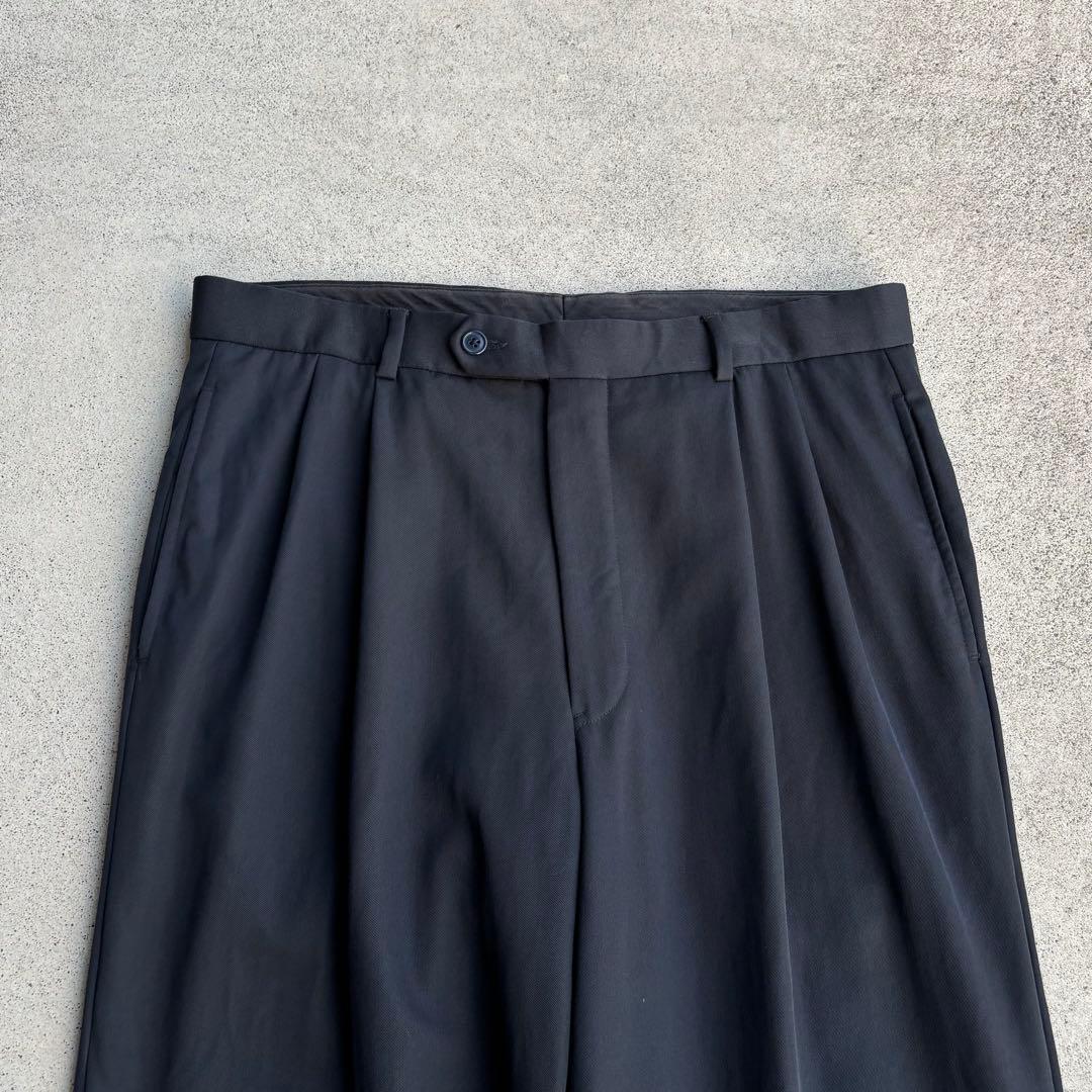 90s カナダ製 ブルックスブラザーズ 古着 ワイドウールスラックス ネイビー