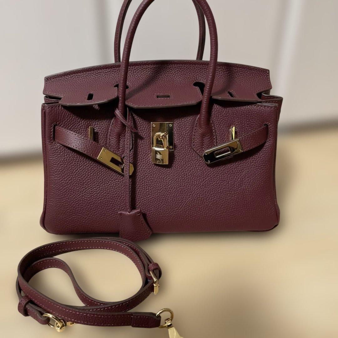 本革 バーガンディ レザー ハンドバッグ