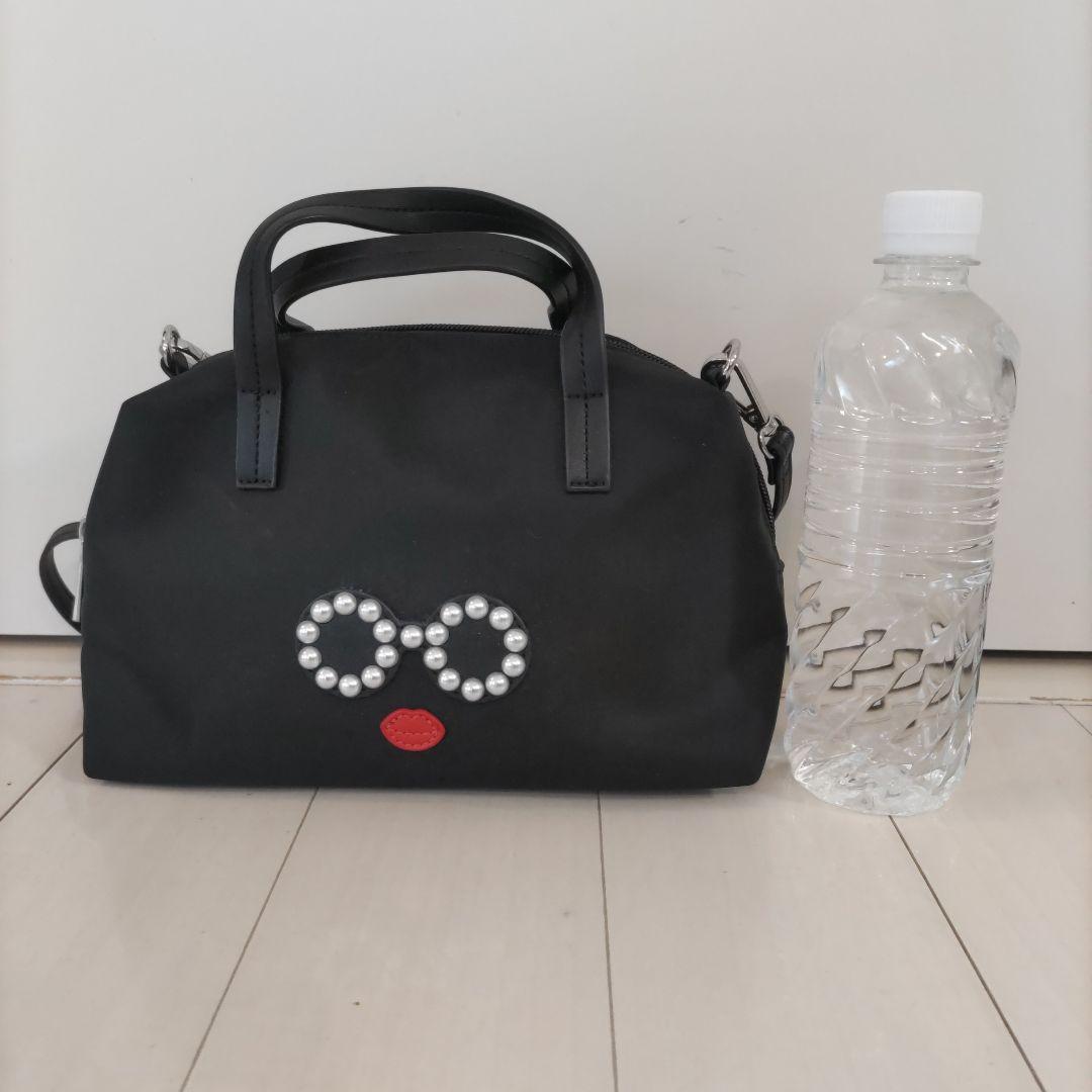 【a-jolie-アジョリー】パール装飾 ハンドバッグ 黒　ショルダーベルト付き
