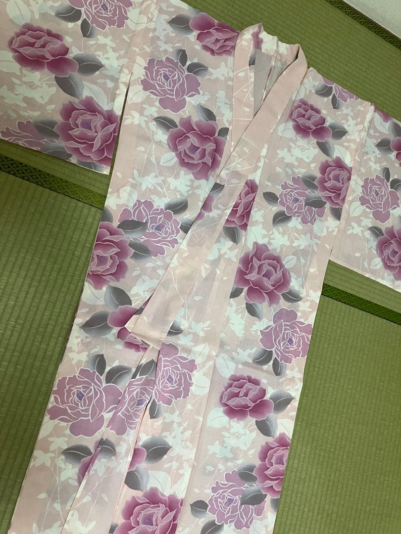 撫松庵　セオα 浴衣　薔薇 ピンク グレー セオアルファ ポリエステル