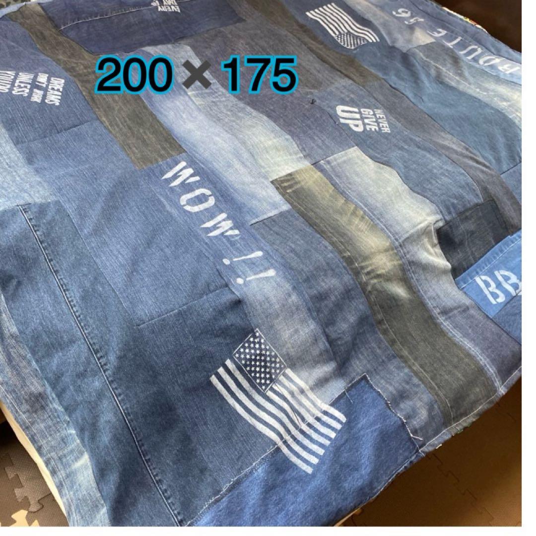 リメイクデニム マルチカバー　ハンドメイドざっくりベットカバーダメージ