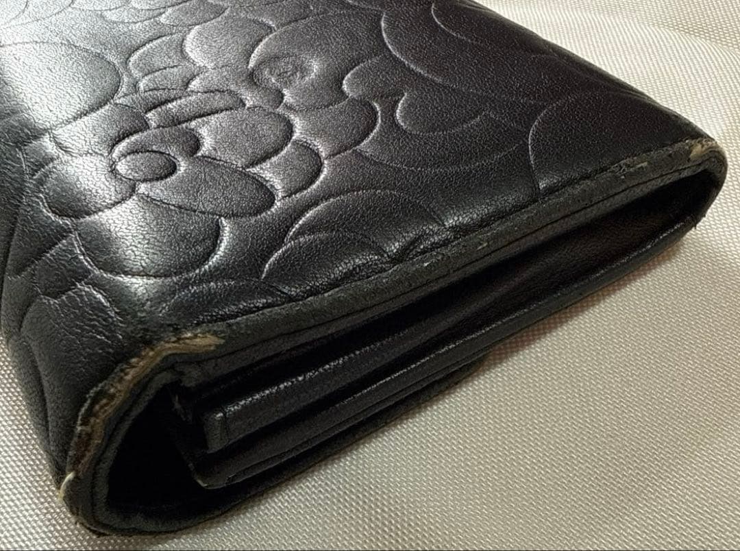 CHANEL ブラック 長財布 カメリア 箱付きココマーク