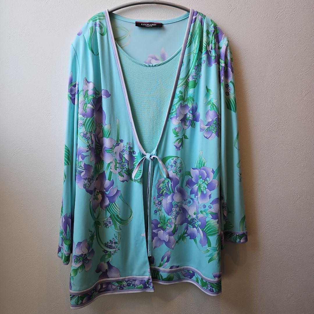 LEONARD 花柄ミントグリーンアンサンブル風長袖チュニック