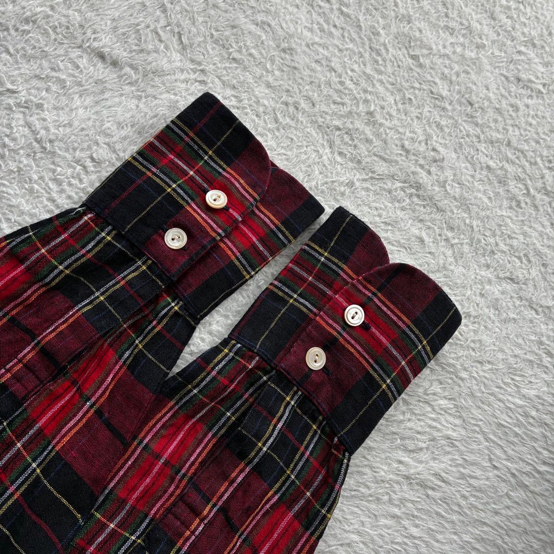 美品 アピースオブライブラリー リネン100 タータンチェック柄シャツワンピース